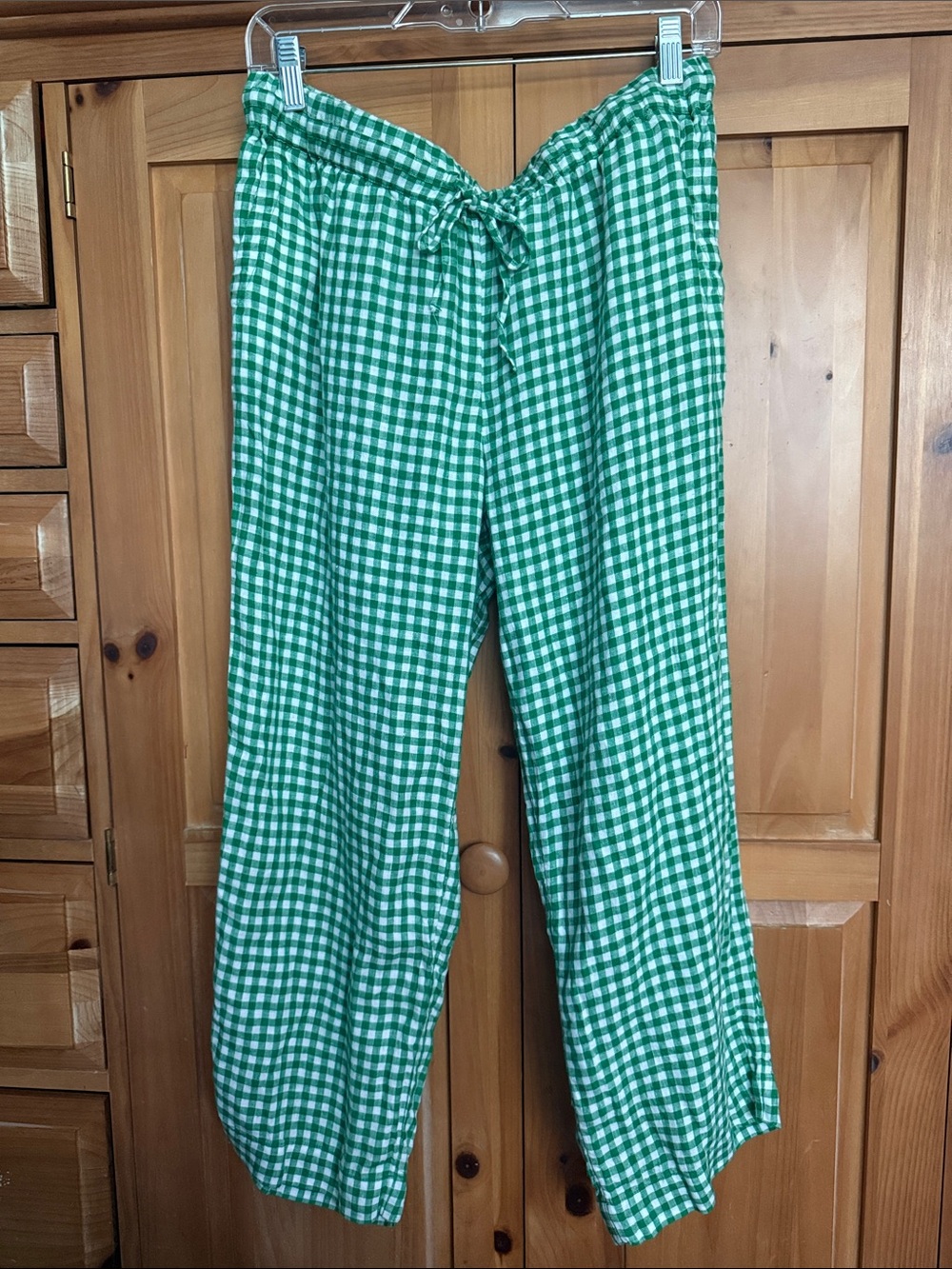 Charter Club Green and White Gingham Linen Pants